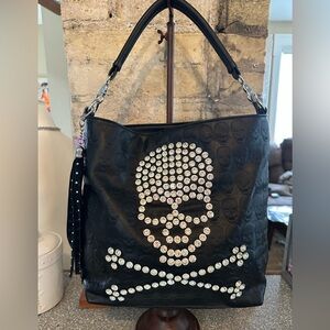 Black Emmbossed Skull & Crossbone Hobo Bag